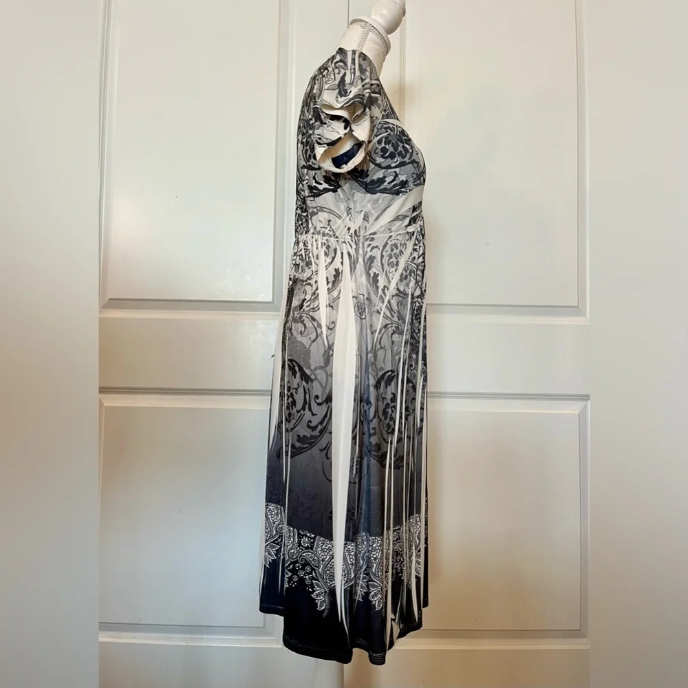 Vtg Y2K Boho Apt.9 Midi Stretch Dress Gray White Pattern Dye Print Scoop Neck MD - Picture 5 of 15